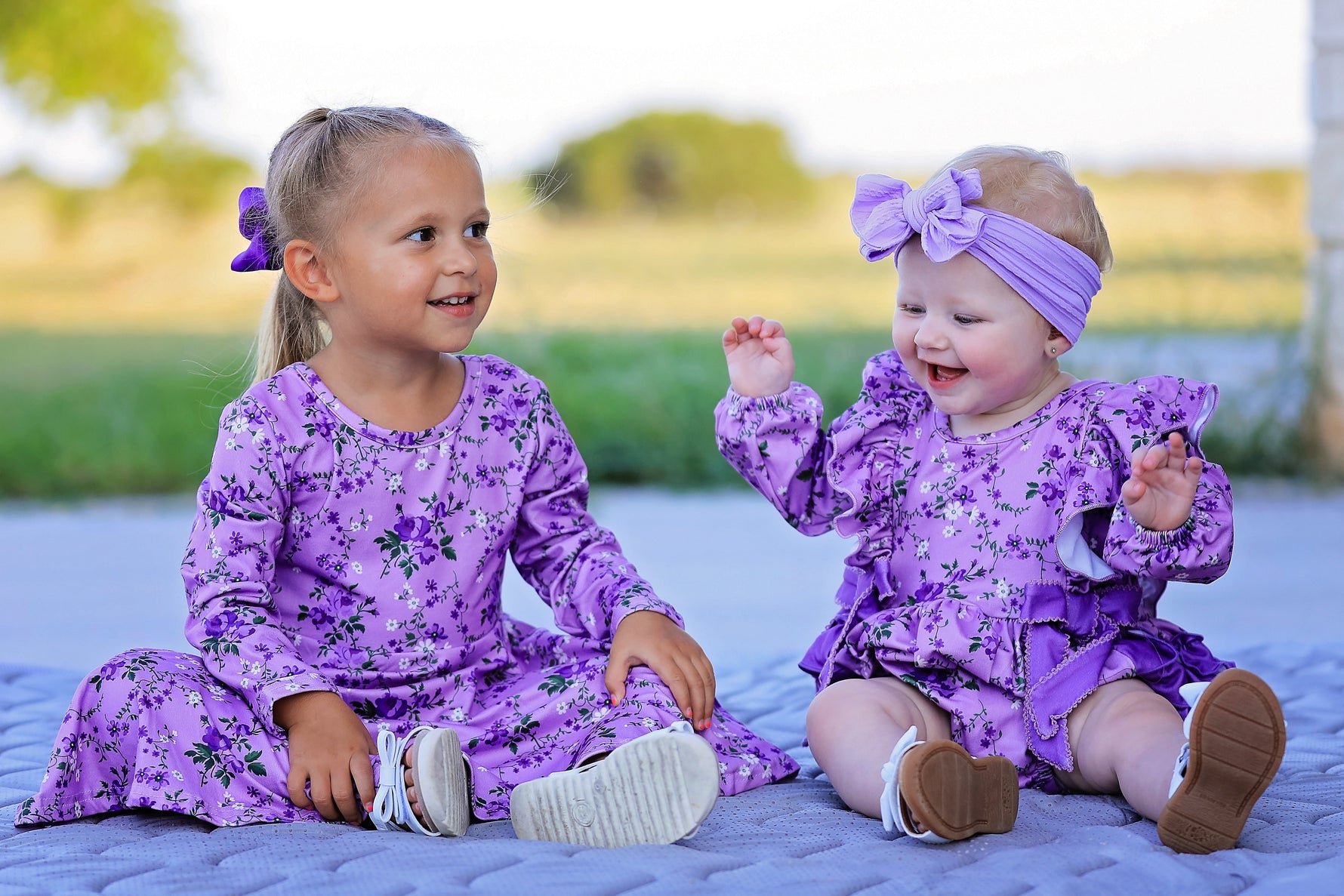 Polyester Spandex Floral Ruffle Long Sleeve Romper by Rylee Faith Designs