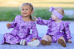 Polyester Spandex Floral Ruffle Long Sleeve Romper by Rylee Faith Designs