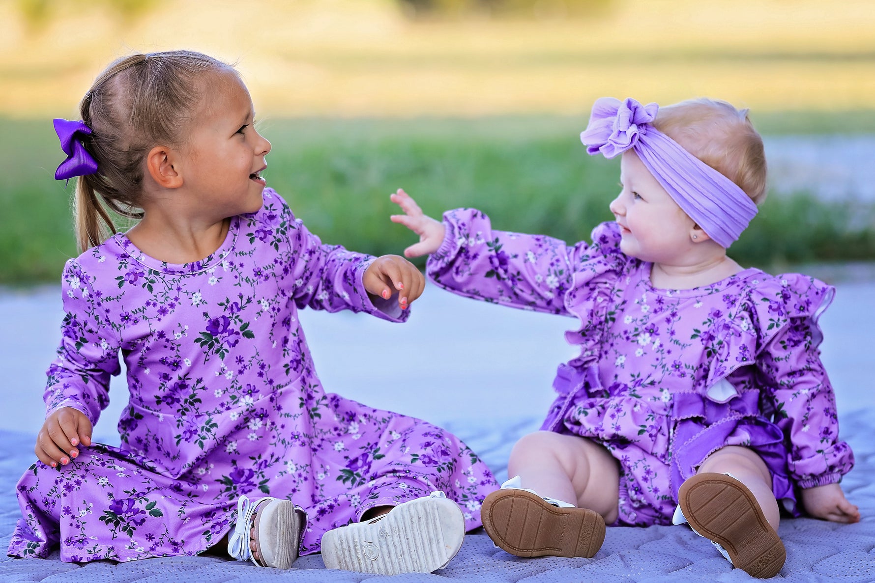 Girls Long Sleeve Twirl Dress - Fall Lavender Floral Print by Rylee Faith Designs