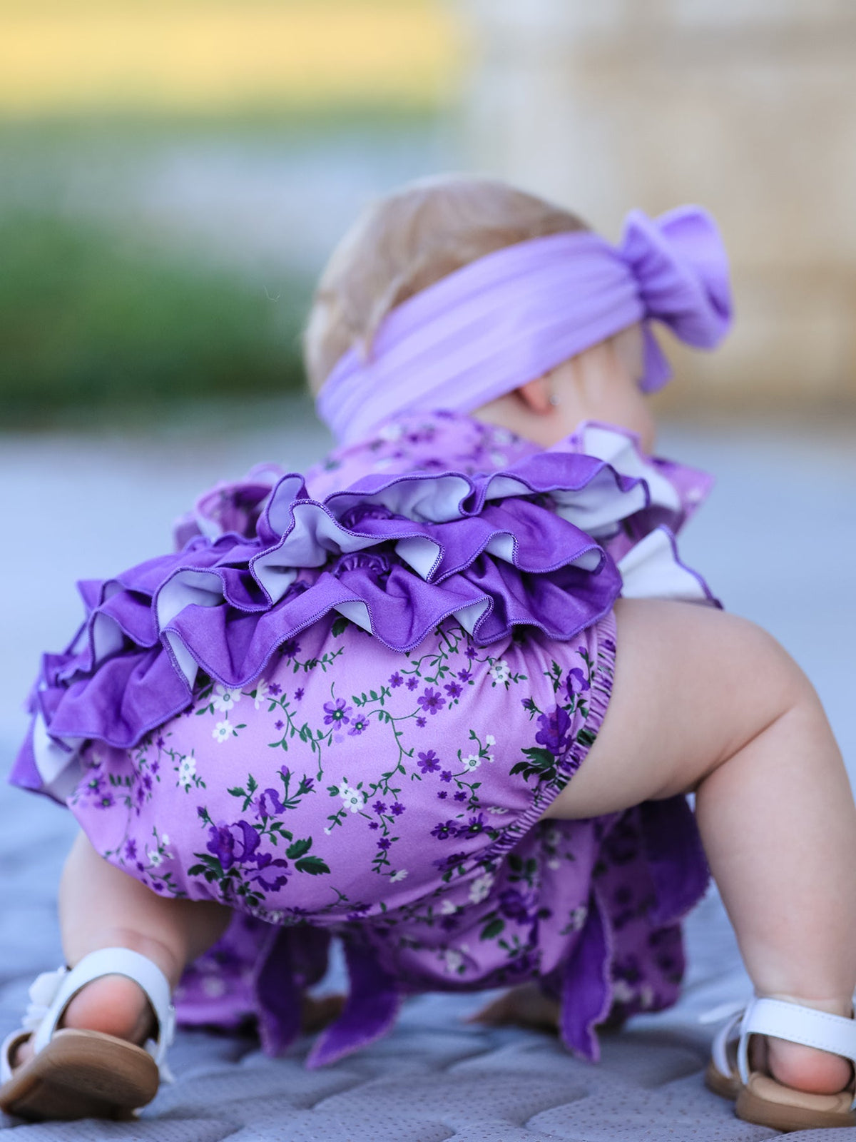Polyester Spandex Floral Ruffle Long Sleeve Romper by Rylee Faith Designs