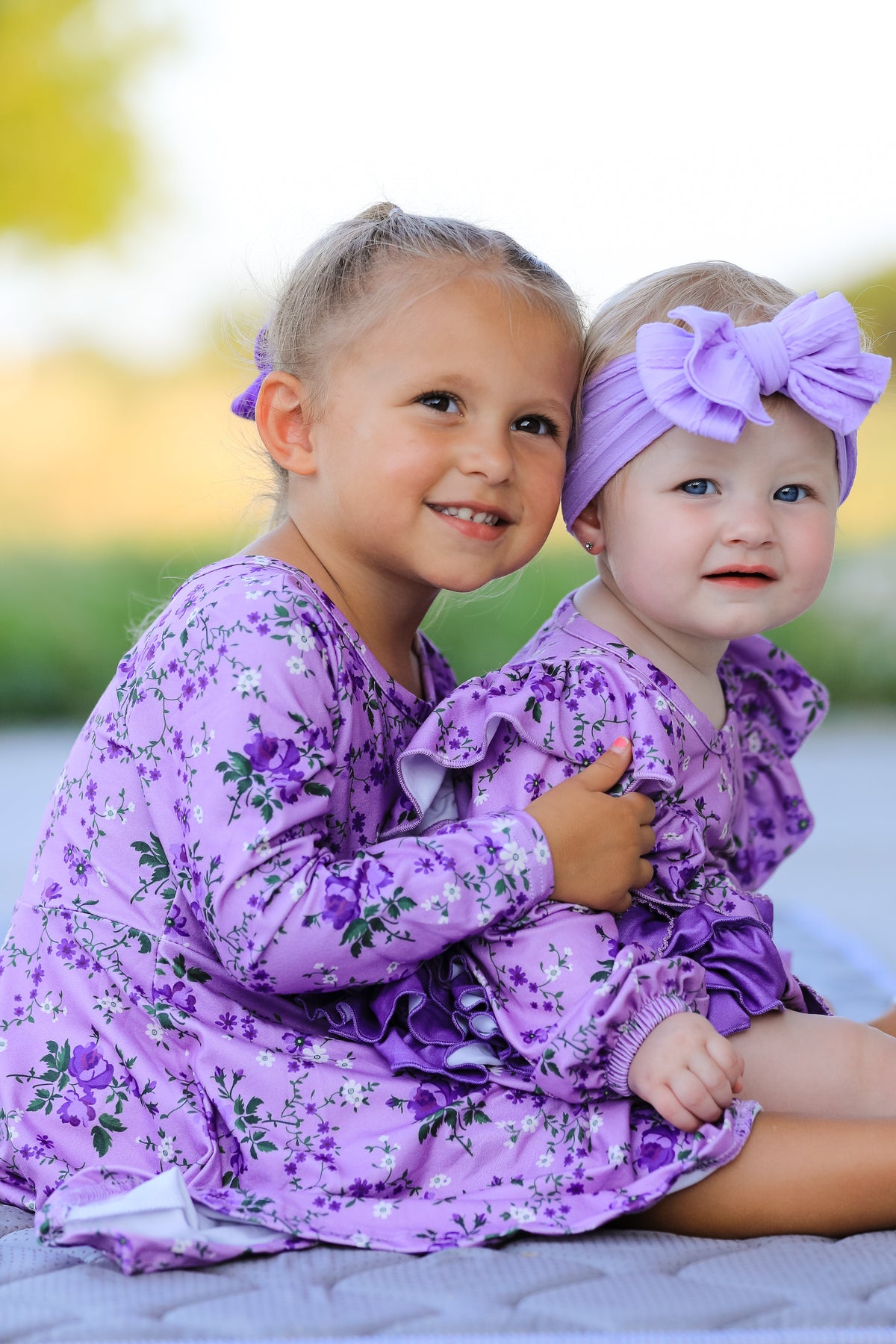 Girls Long Sleeve Twirl Dress - Fall Lavender Floral Print by Rylee Faith Designs