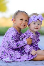 Girls Long Sleeve Twirl Dress - Fall Lavender Floral Print by Rylee Faith Designs