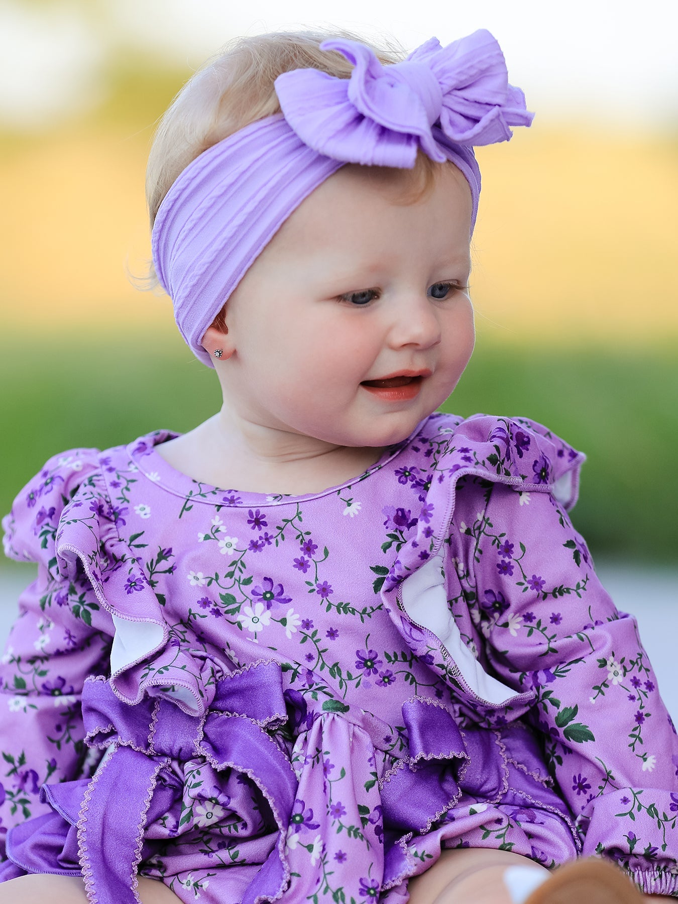 Polyester Spandex Floral Ruffle Long Sleeve Romper by Rylee Faith Designs