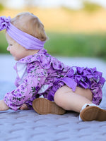 Polyester Spandex Floral Ruffle Long Sleeve Romper by Rylee Faith Designs