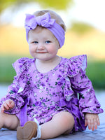 Polyester Spandex Floral Ruffle Long Sleeve Romper by Rylee Faith Designs