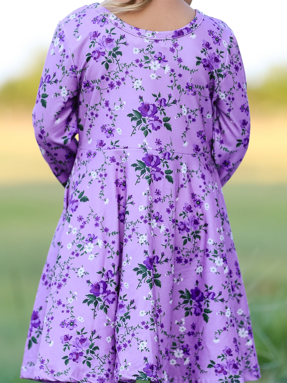 Girls Long Sleeve Twirl Dress - Fall Lavender Floral Print by Rylee Faith Designs