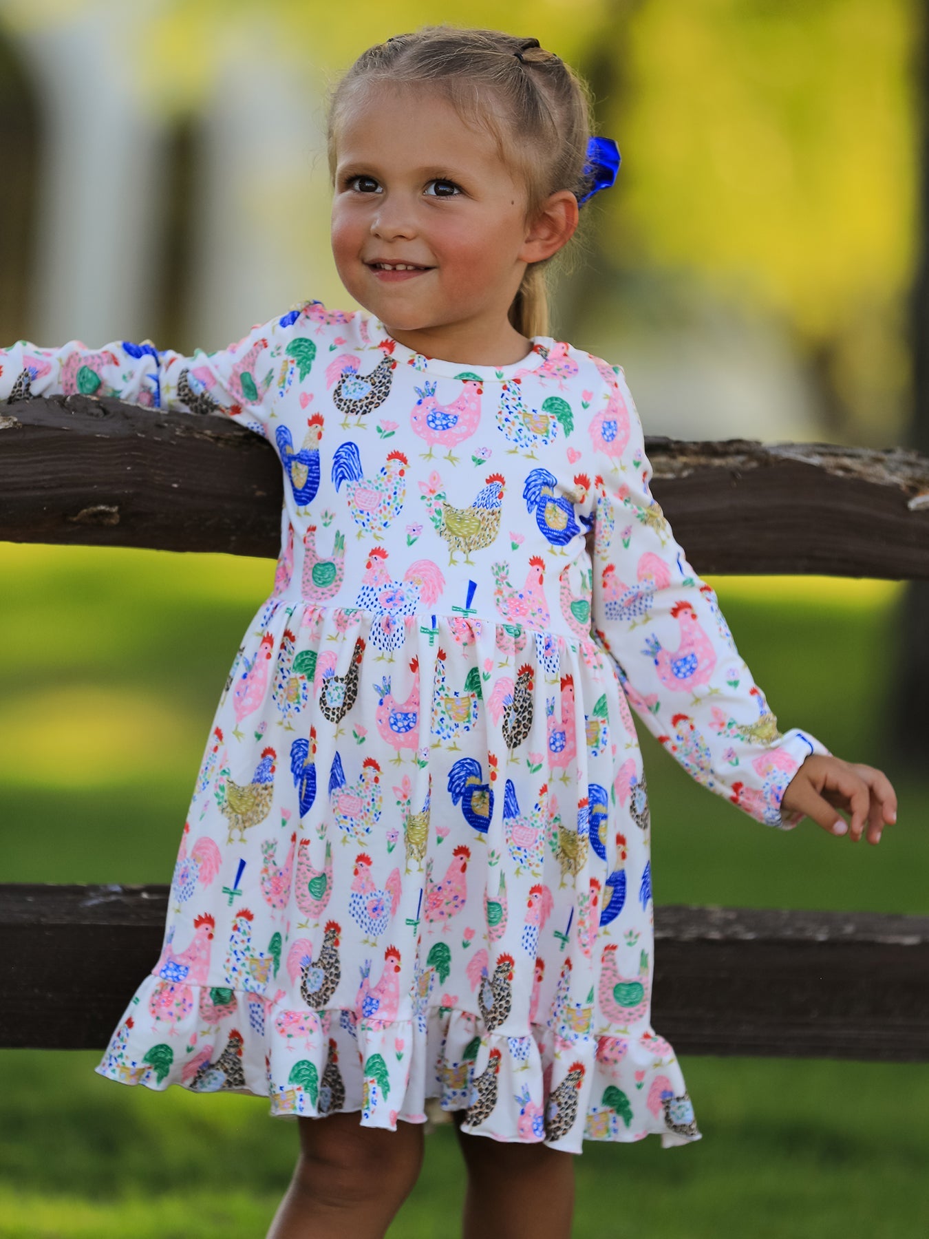 Fall Farm Chicken Print Girls Ruffle Hem Twirl Dress
