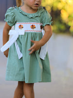 Green Smock Embroidered Chicken Dress by Rylee Faith Designs