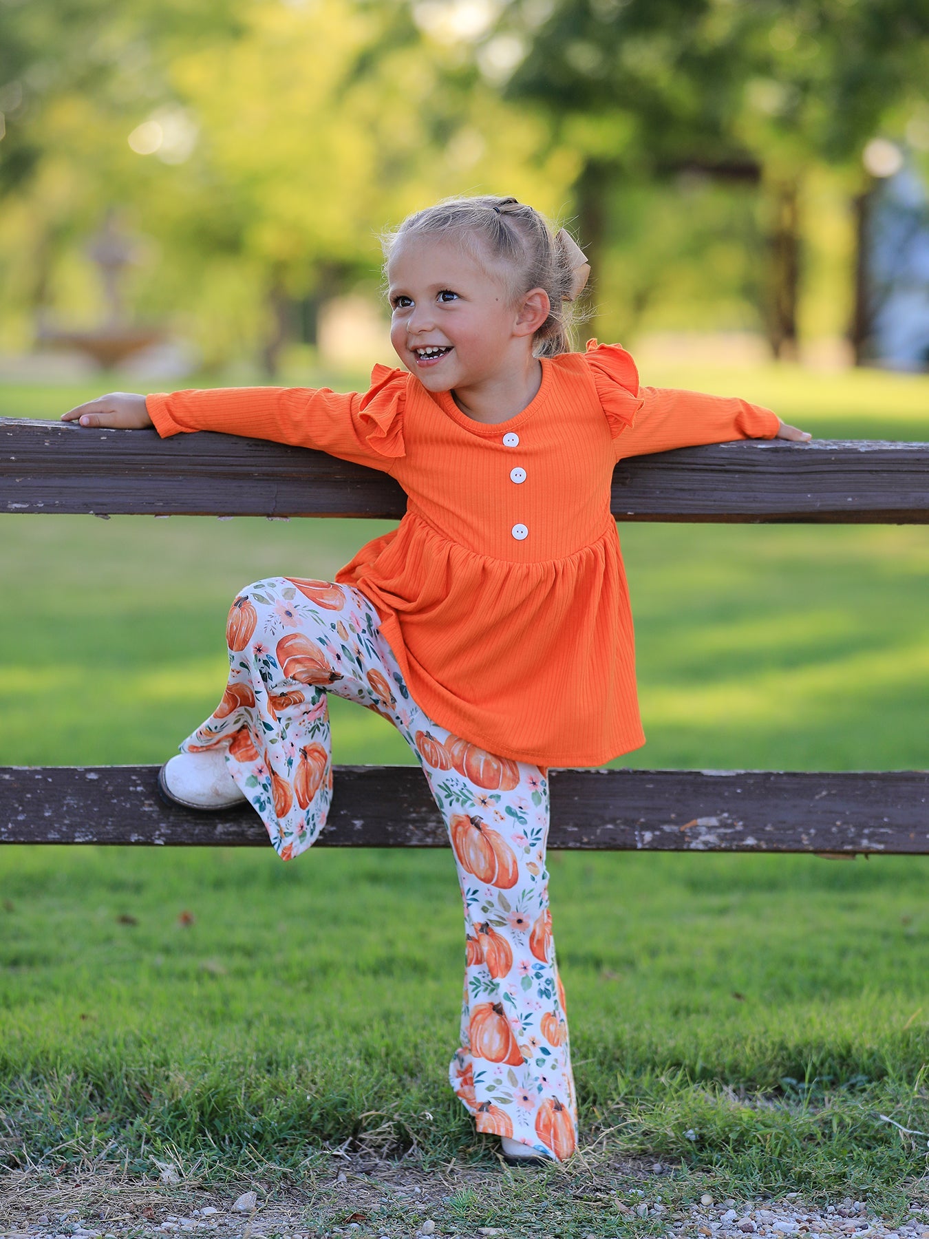 Girls Fall Pumpkin Print Two-Piece Set
