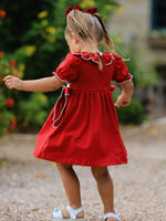 Girls Christmas Reindeer Smocked Red Bow Dress by Rylee Faith Designs