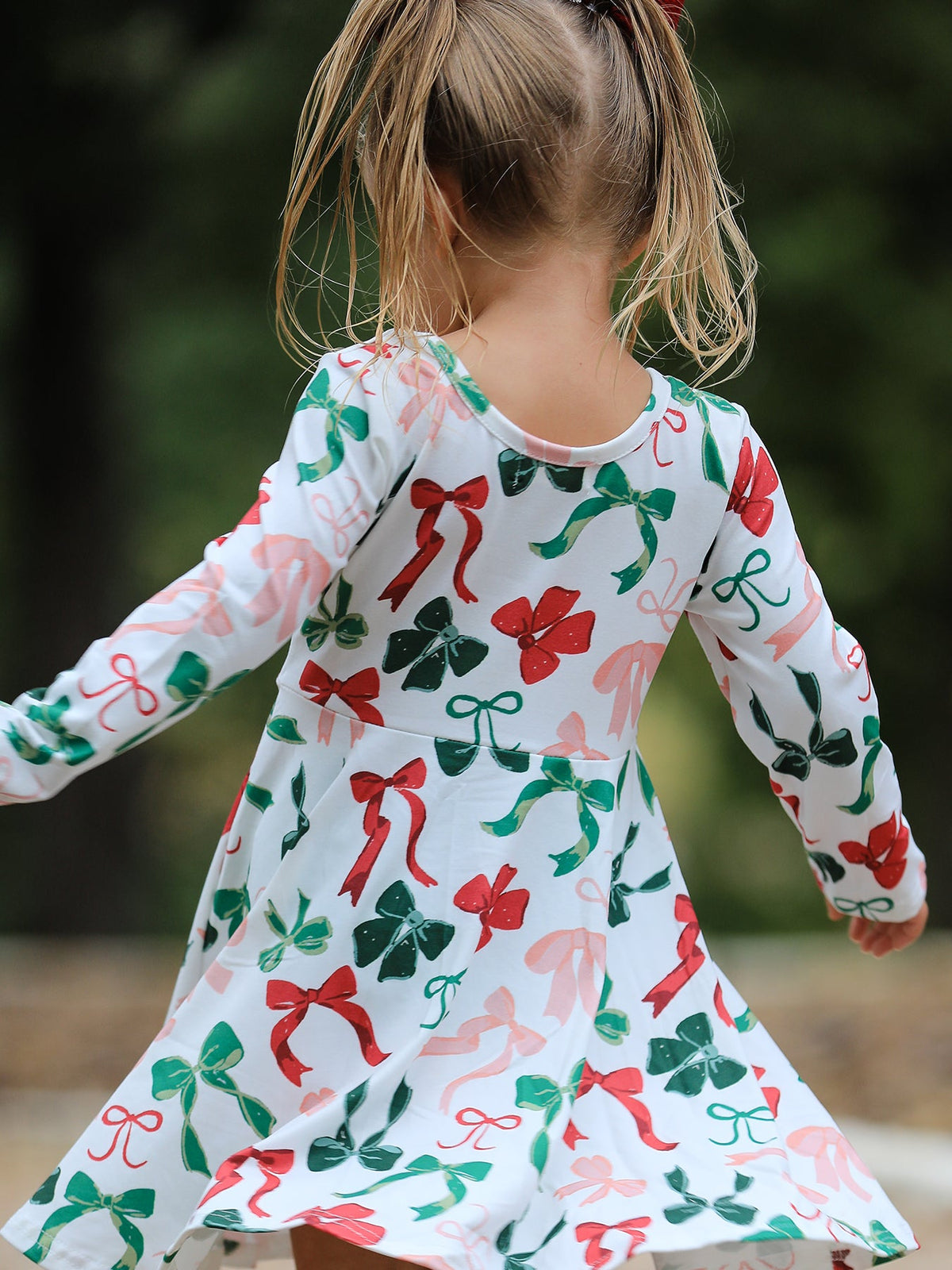 Girls Christmas Bow Print Dress by Rylee Faith Designs