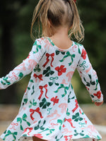 Girls Christmas Bow Print Dress by Rylee Faith Designs