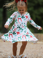 Girls Christmas Bow Print Dress by Rylee Faith Designs