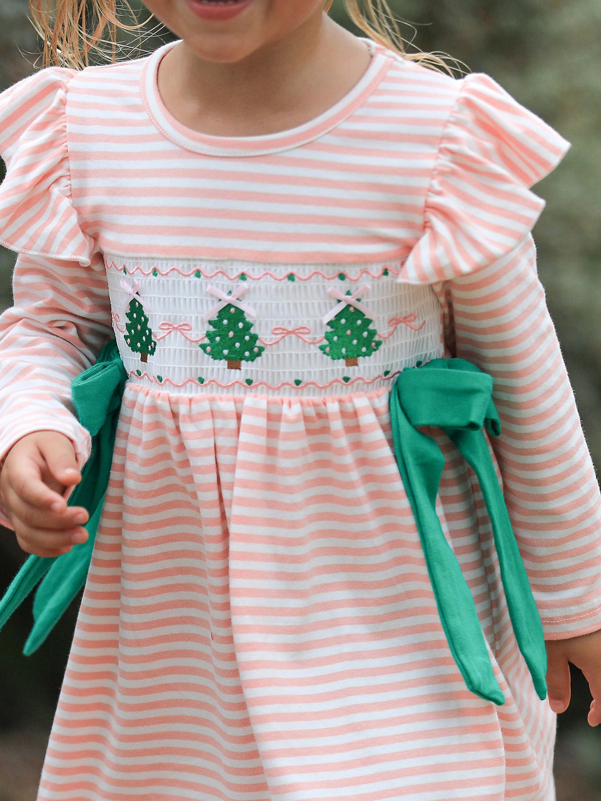 Christmas Tree Smocked Embroidery Stripe Baby Girls Dress by Rylee Faith Designs