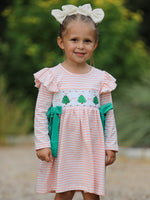 Christmas Tree Smocked Embroidery Stripe Baby Girls Dress by Rylee Faith Designs
