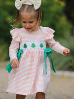 Christmas Tree Smocked Embroidery Stripe Baby Girls Dress by Rylee Faith Designs