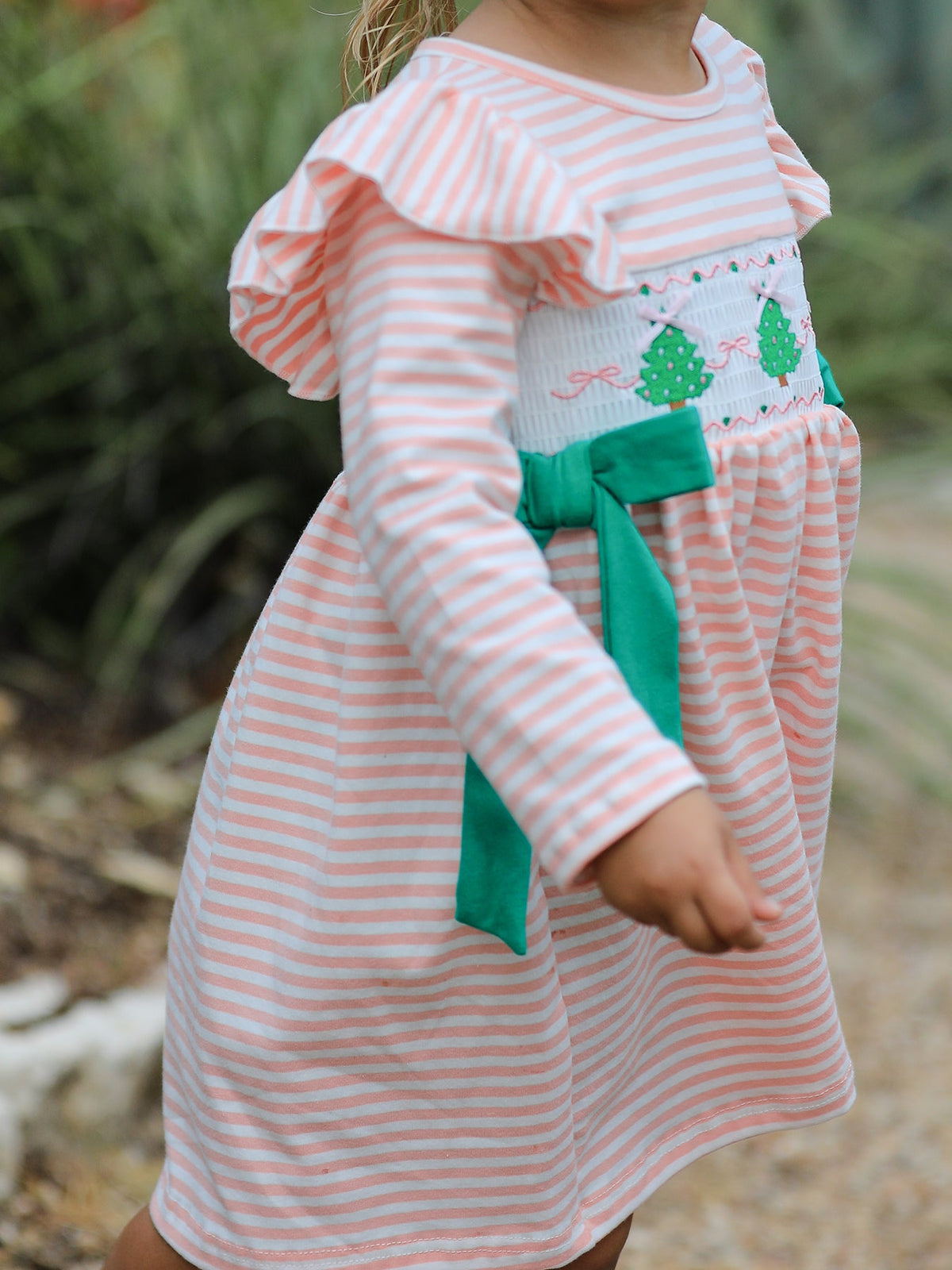Christmas Tree Smocked Embroidery Stripe Baby Girls Dress by Rylee Faith Designs