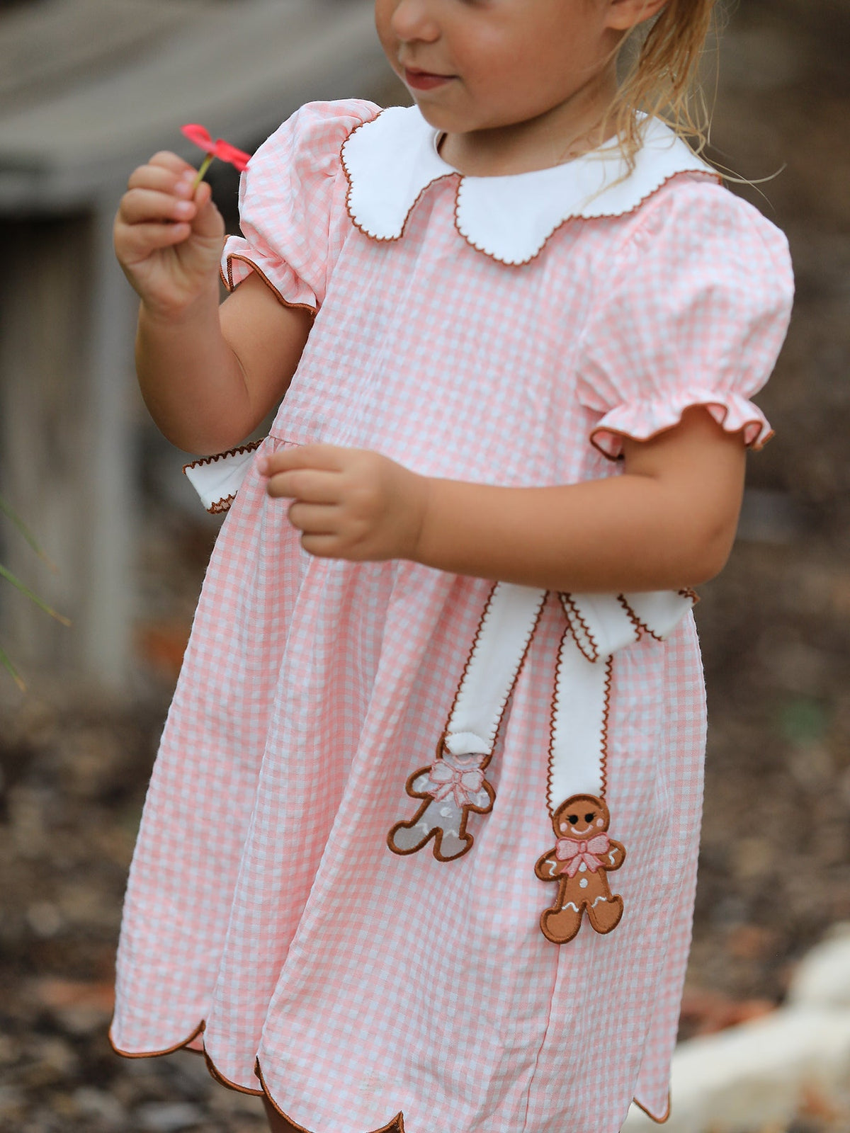 Christmas Girls Gingerbread Peter Pan Collar Dress by Rylee Faith Designs