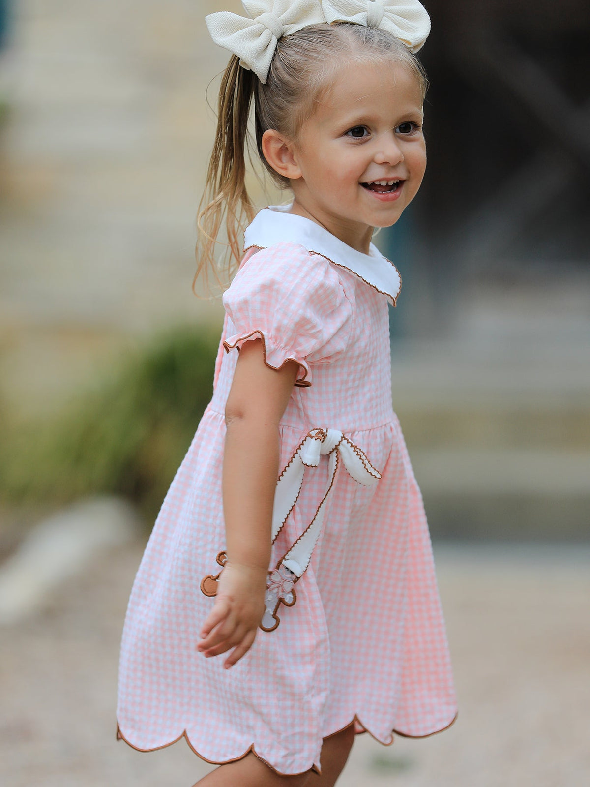 Christmas Girls Gingerbread Peter Pan Collar Dress by Rylee Faith Designs