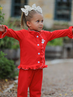 Christmas Red Girls Embroidered Pajamas by Rylee Faith Designs