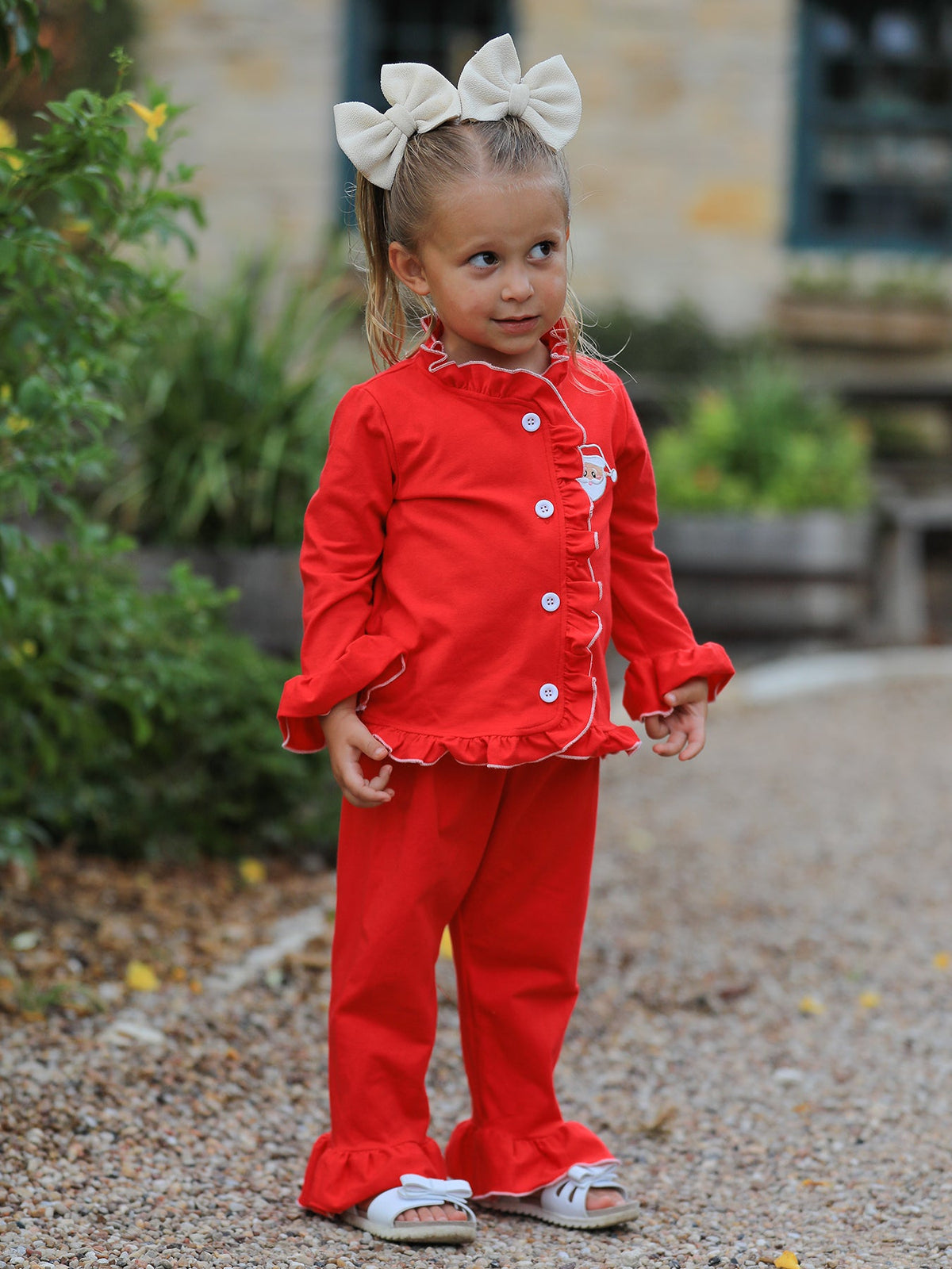 Christmas Red Girls Embroidered Pajamas by Rylee Faith Designs