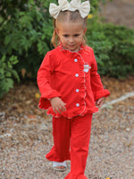 Christmas Red Girls Embroidered Pajamas by Rylee Faith Designs
