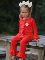 Christmas Red Girls Embroidered Pajamas by Rylee Faith Designs