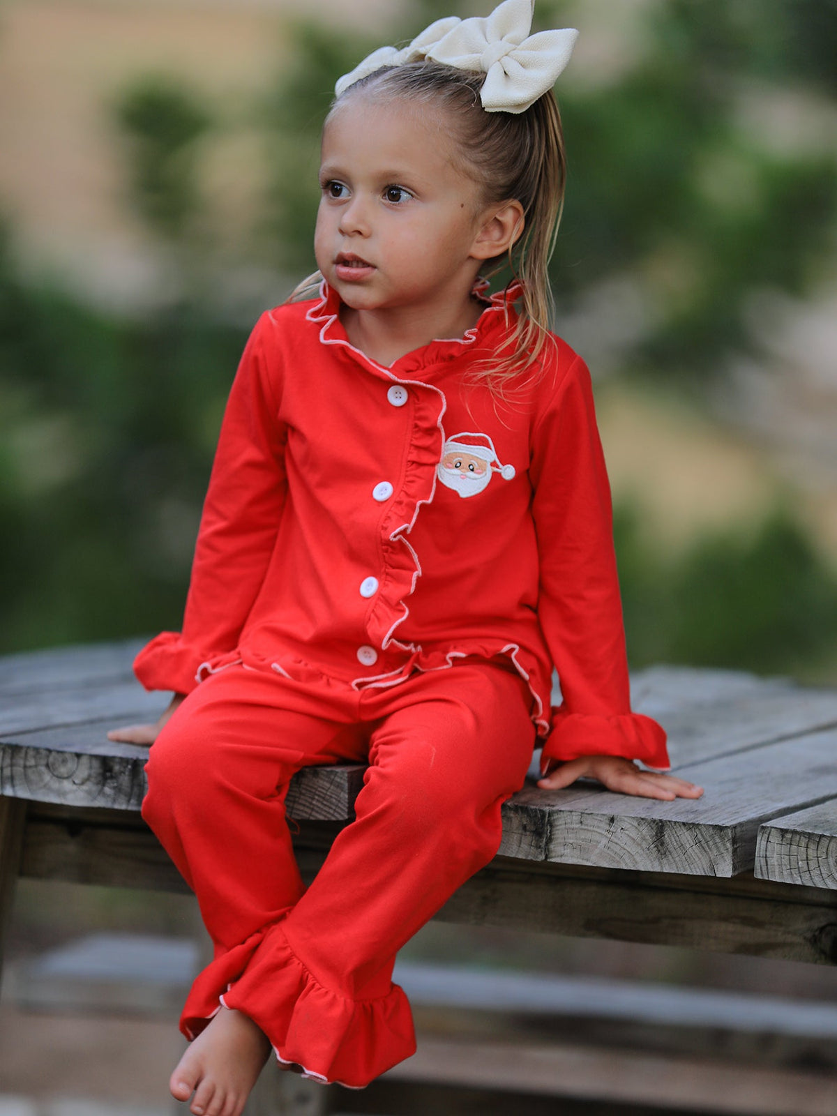 Christmas Red Girls Embroidered Pajamas by Rylee Faith Designs