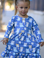 Fall Cat Print Long Sleeve Ruffle Dress by Rylee Faith Designs