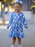 Fall Cat Print Long Sleeve Ruffle Dress by Rylee Faith Designs