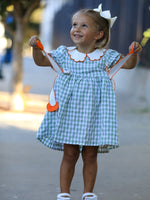 Cotton Girls Dress, Plaid, Smocked, Peter Pan Collar, Pumpkin Bow by Rylee Faith Designs