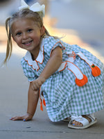 Cotton Girls Dress, Plaid, Smocked, Peter Pan Collar, Pumpkin Bow by Rylee Faith Designs