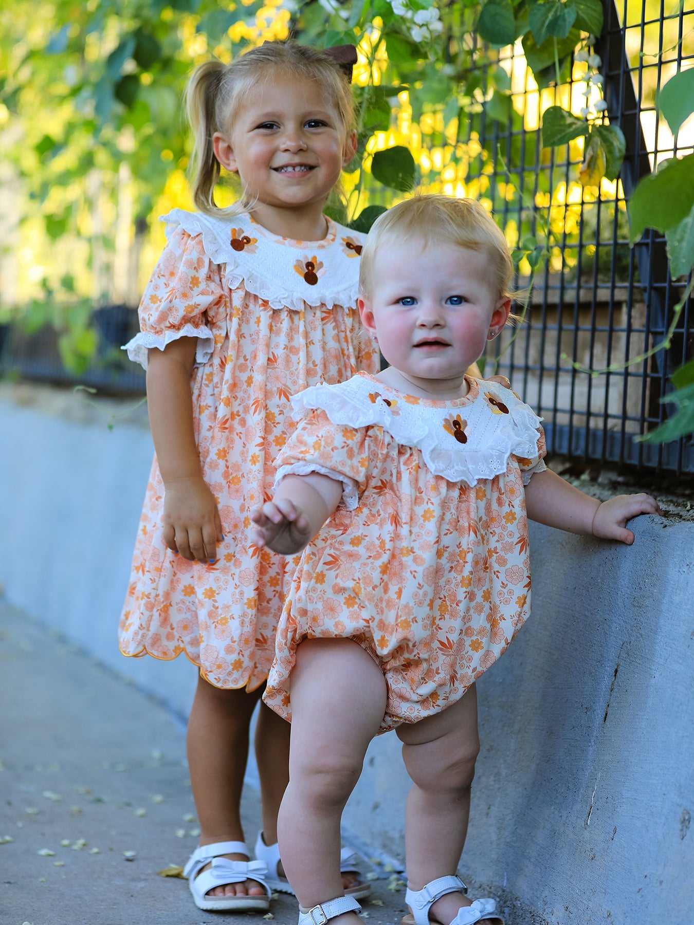 Polyester Blend Girls Dress, Thanksgiving Turkey Floral Lace Ruffle by Rylee Faith Designs