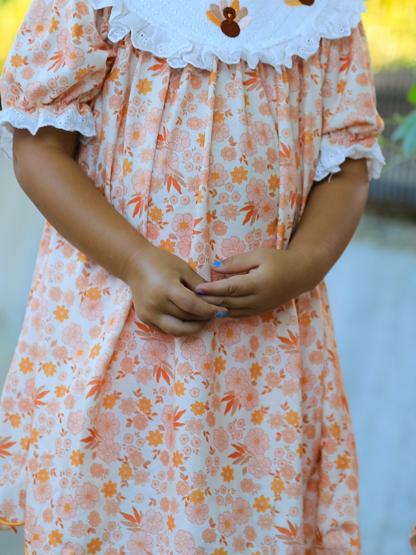 Polyester Blend Girls Dress, Thanksgiving Turkey Floral Lace Ruffle by Rylee Faith Designs