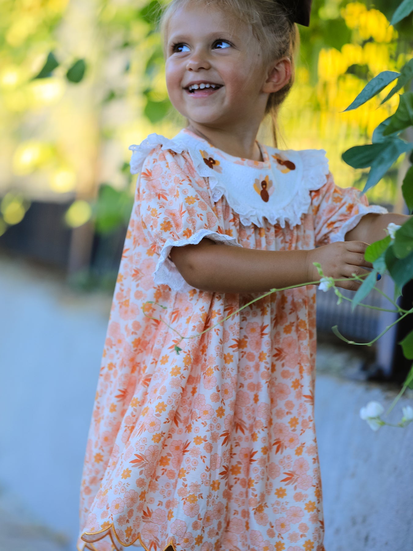 Polyester Blend Girls Dress, Thanksgiving Turkey Floral Lace Ruffle by Rylee Faith Designs