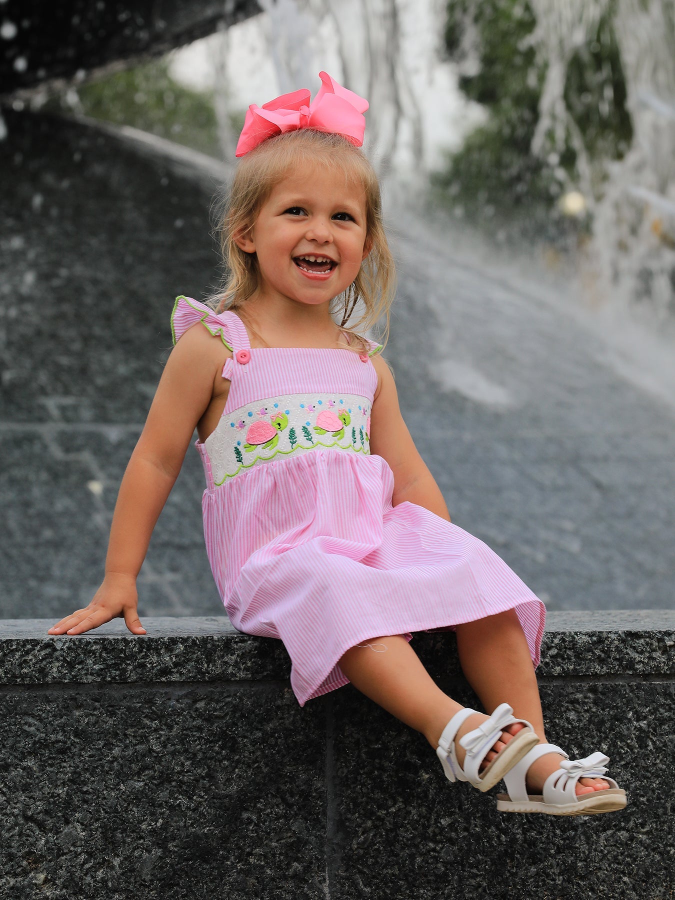 Organic Turtle Girls Dress Pink Stripe Ruffle Strap by Rylee Faith Designs at Everetts Place