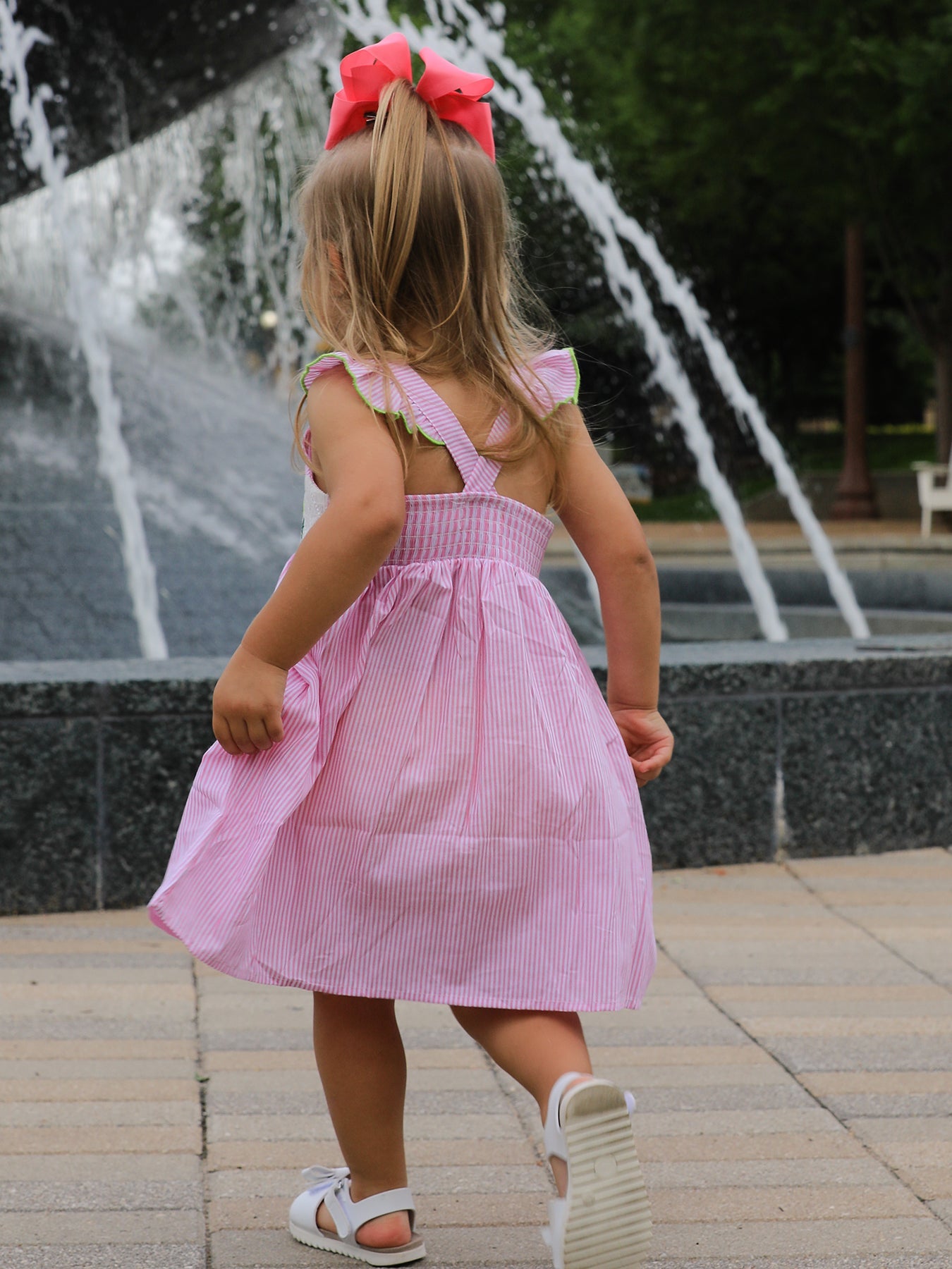 Organic Turtle Girls Dress Pink Stripe Ruffle Strap by Rylee Faith Designs at Everetts Place