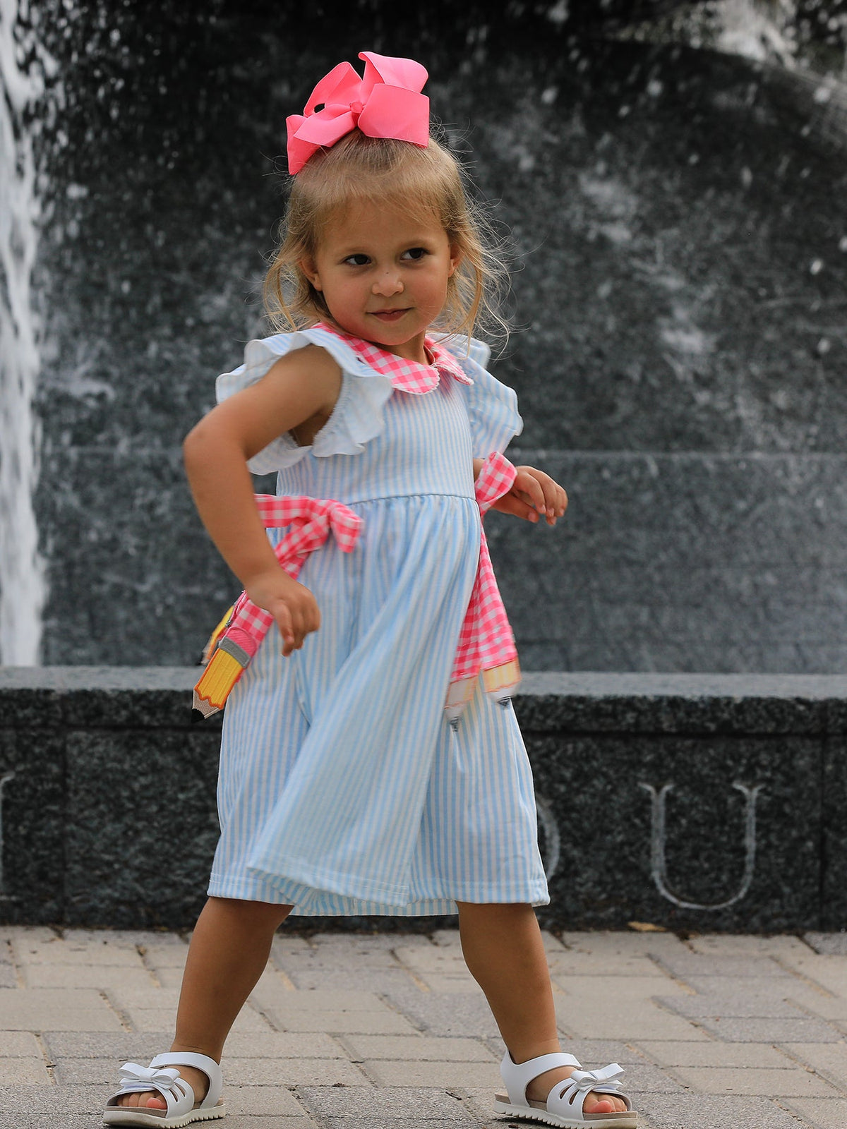 Back To School Girls Striped lapels Bow Dress by Rylee Faith Designs at Everetts Place