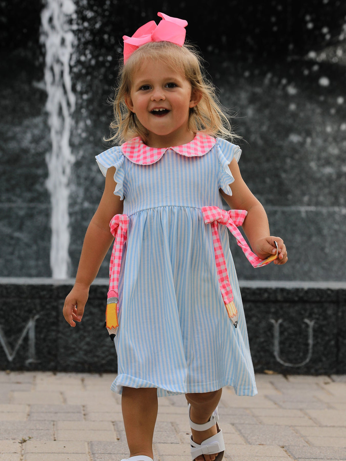 Back To School Girls Striped lapels Bow Dress by Rylee Faith Designs at Everetts Place