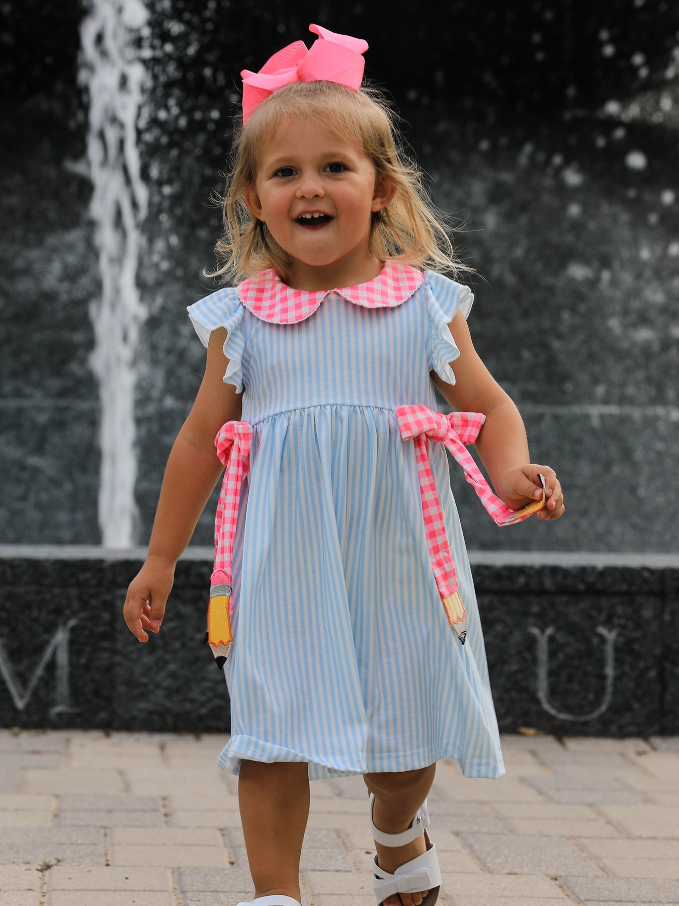 Back To School Girls Striped lapels Bow Dress by Rylee Faith Designs at Everetts Place
