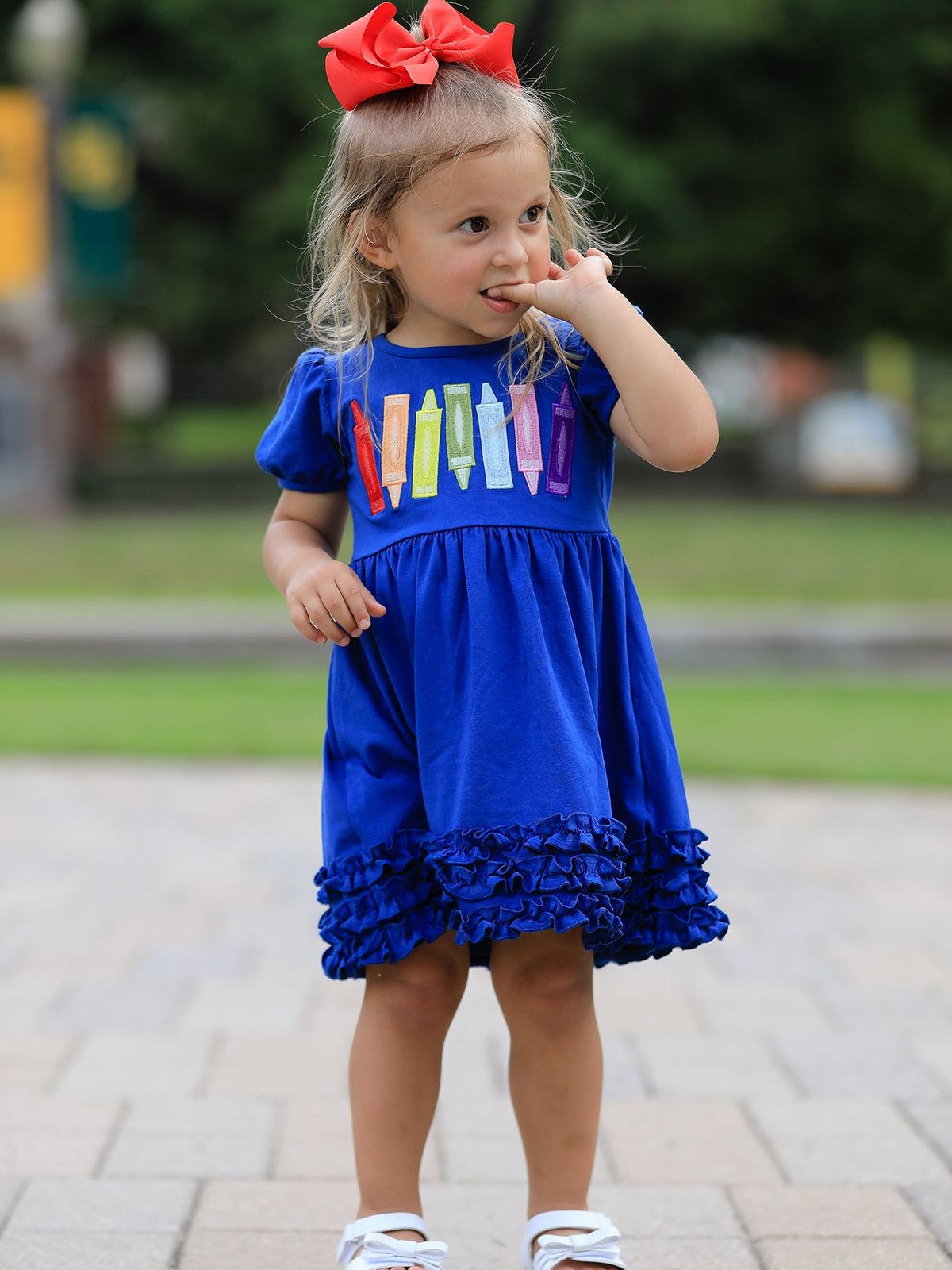 Girls Back To School Crayon Twirl Dress Ruffle Applique - Baby & Toddler Clothing, Dress, One-piece garment, Day Dress, Child | Everetts Place
