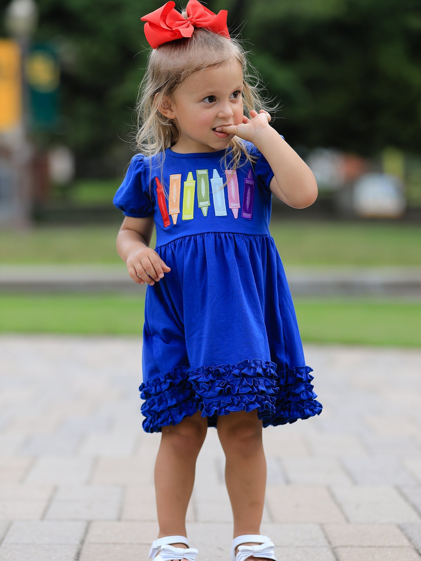 Girls Back To School Crayon Twirl Dress Ruffle Applique - Baby & Toddler Clothing, Dress, One-piece garment, Day Dress, Child | Everetts Place