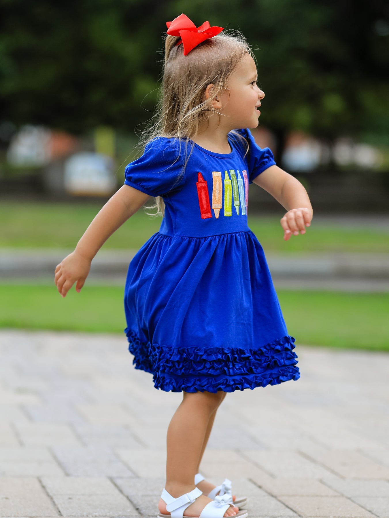 Girls Back To School Crayon Twirl Dress Ruffle Applique by Rylee Faith Designs at Everetts Place