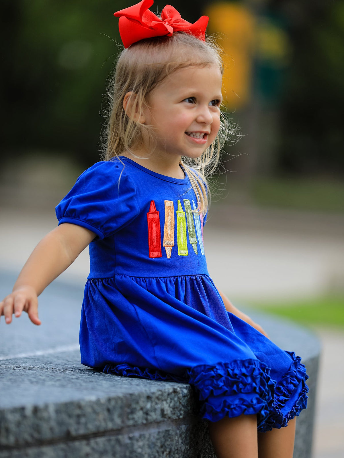 Girls Back To School Crayon Twirl Dress Ruffle Applique by Rylee Faith Designs at Everetts Place