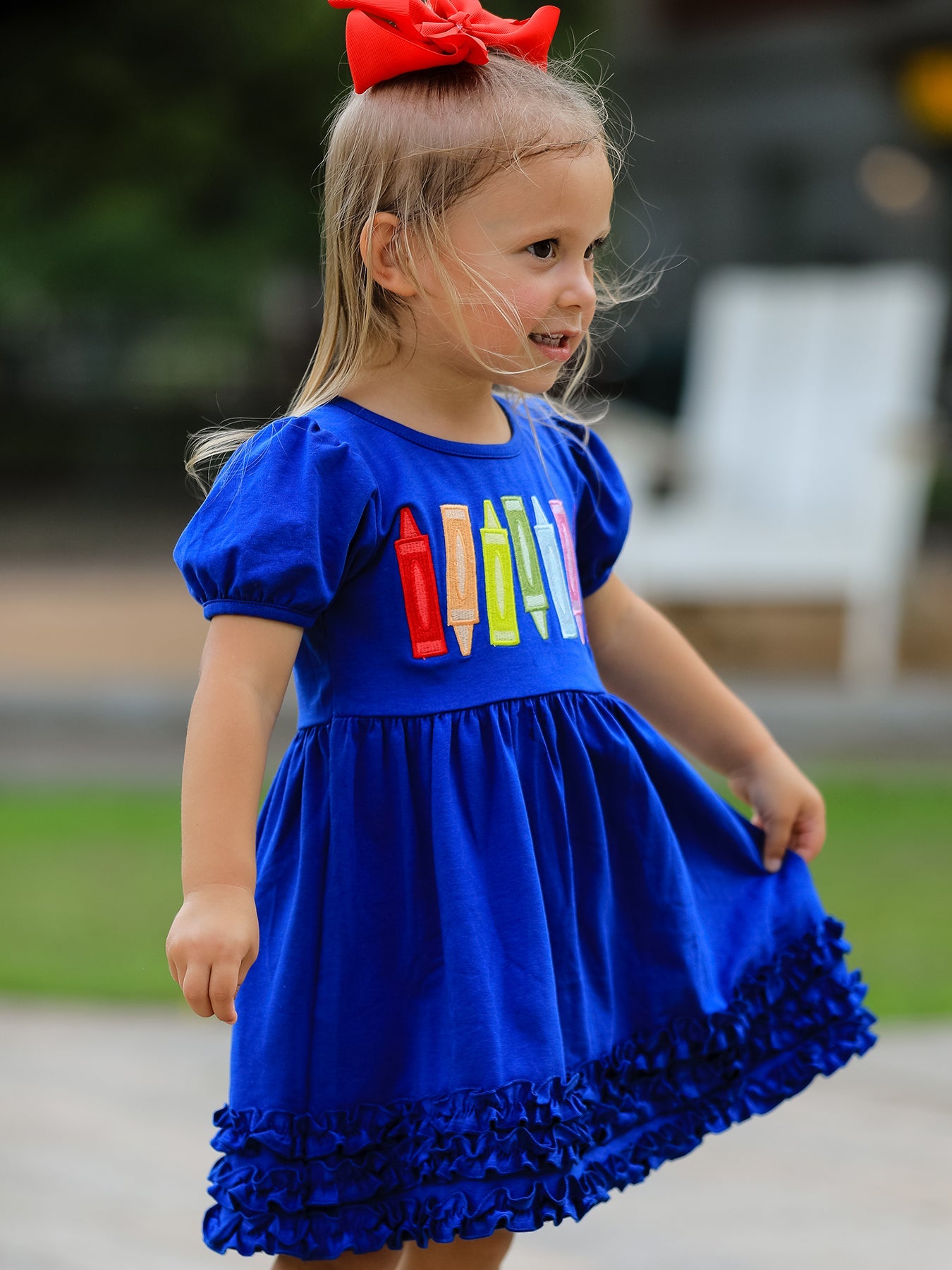 Girls Back To School Crayon Twirl Dress Ruffle Applique by Rylee Faith Designs at Everetts Place