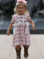 Western Horse Embroidered Smocked Plaid Girls Dress by Rylee Faith Designs at Everetts Place