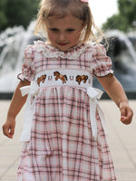 Western Horse Embroidered Smocked Plaid Girls Dress by Rylee Faith Designs at Everetts Place
