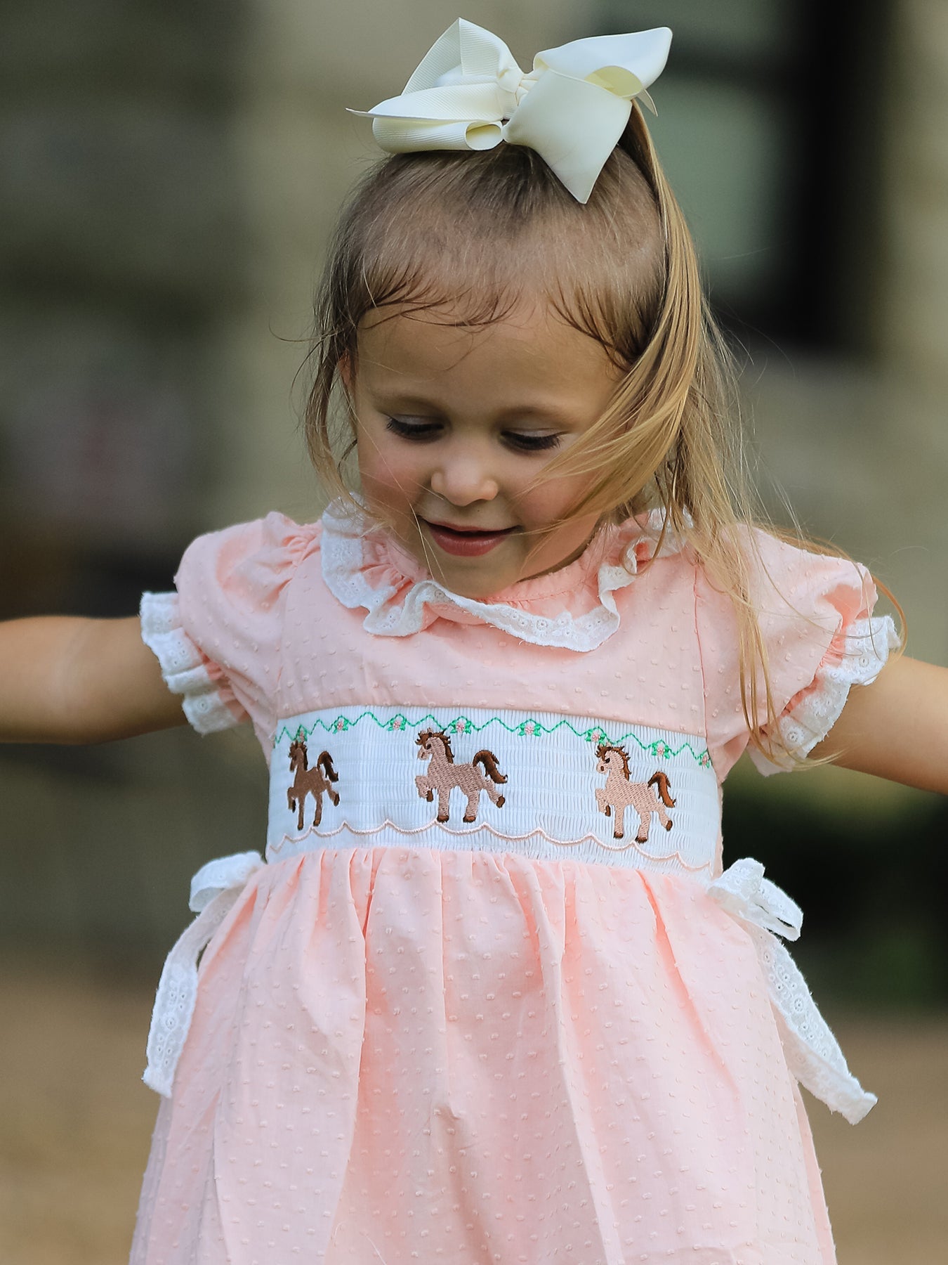 Western Horse Embroidery Girls Dress Lace Petals Collar Puff Sleeve by Rylee Faith Designs at Everetts Place