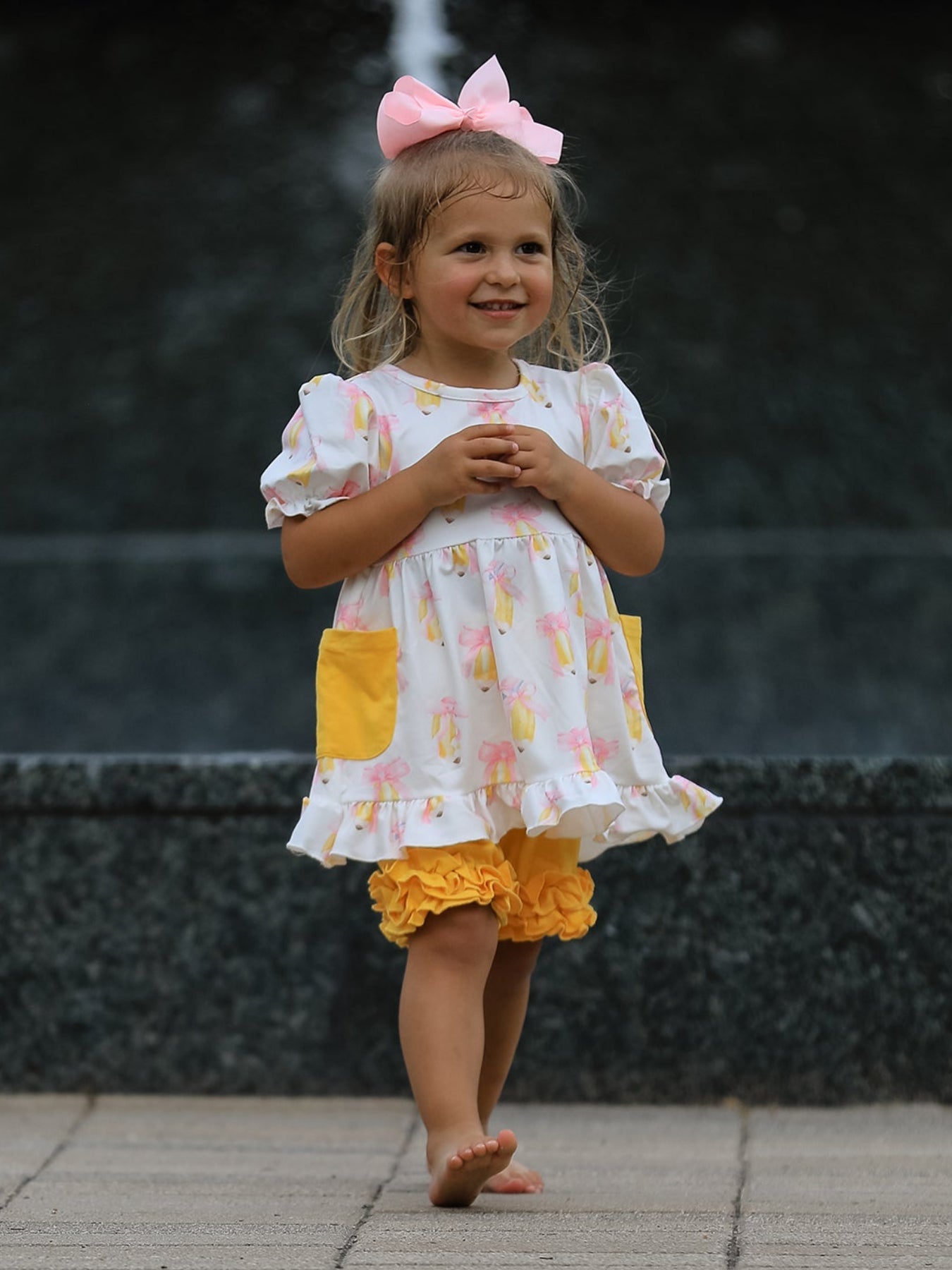 Girls Back To School Pencil Bow Pocket Ruffle Top Shorts Set by Rylee Faith Designs at Everetts Place