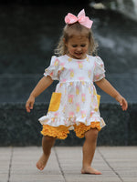 Girls Back To School Pencil Bow Pocket Ruffle Top Shorts Set by Rylee Faith Designs at Everetts Place